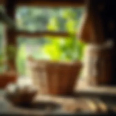 A beautifully designed wicker basket in a rustic setting