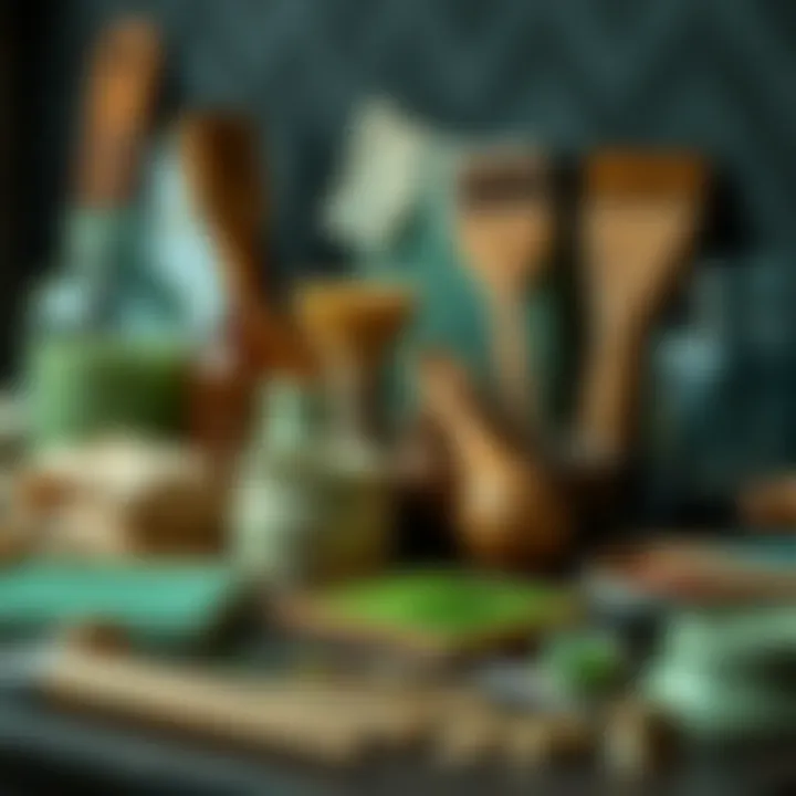 Tools for Crafting Light Green Tones Artistic tools and supplies used for crafting light green tones in art