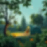 A serene camping site surrounded by lush greenery