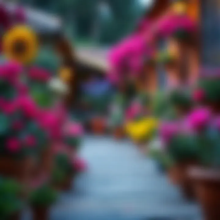Outdoor space adorned with beautiful potted flowers