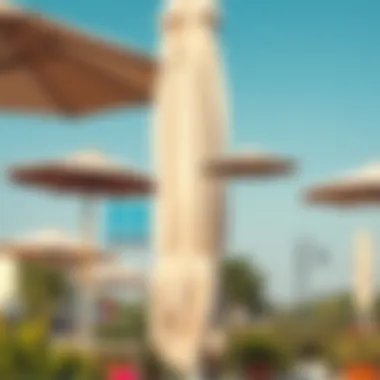 Comparison chart of different models of garden umbrellas available at Koçtaş.