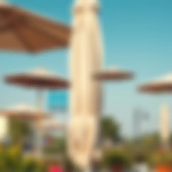 Comparison chart of different models of garden umbrellas available at Koçtaş.