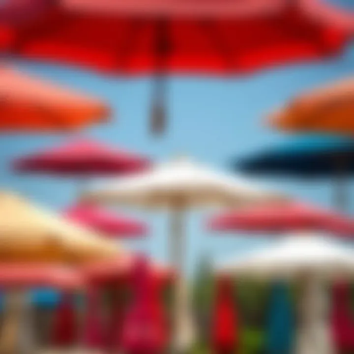 Various garden umbrellas showcasing different styles and colors available at Koçtaş.