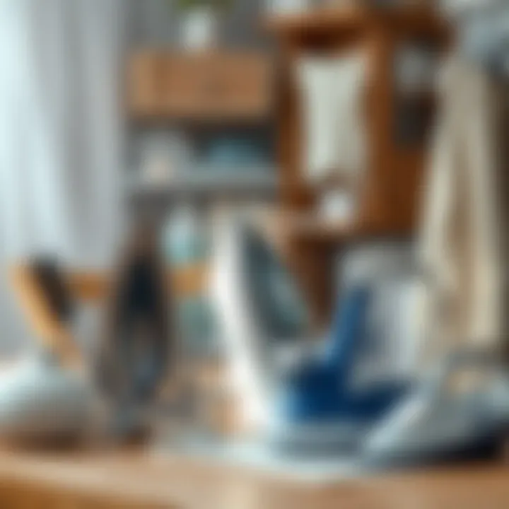 A neatly organized collection of ironing accessories on a table