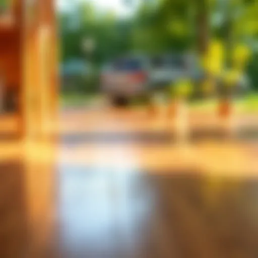 Polished wooden floor gleaming under sunlight