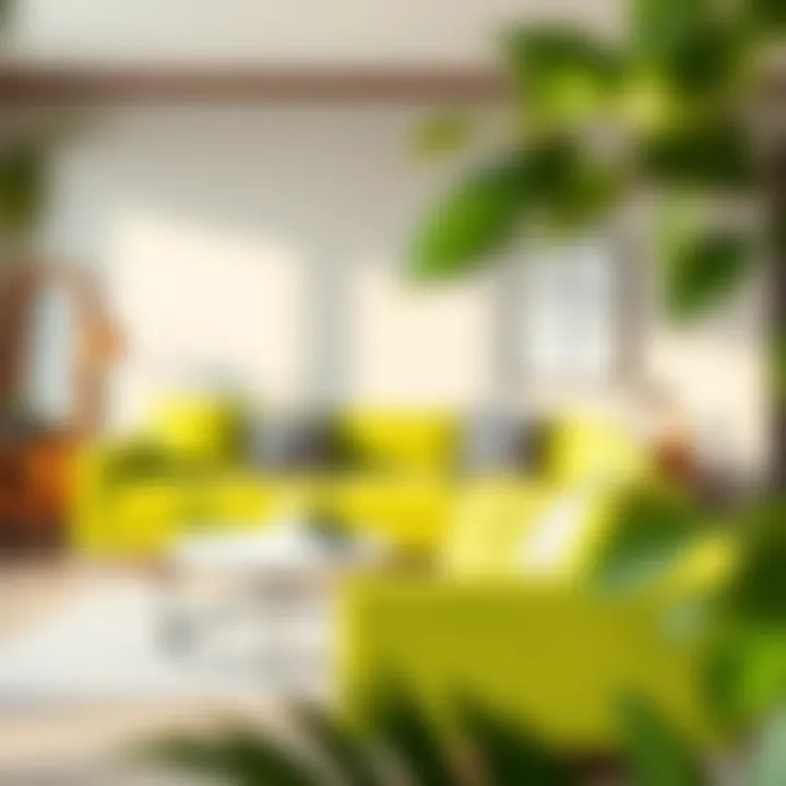 Vibrant Green Sofa in Modern Lounge Modern lounge showcasing a vibrant green sofa with minimalist accents