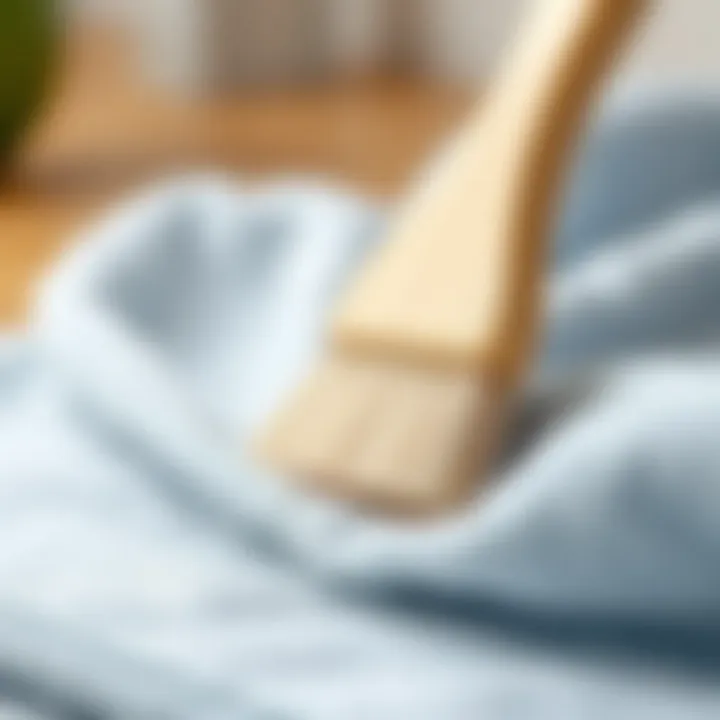 Close-up of fabric being cleaned with a gentle brush