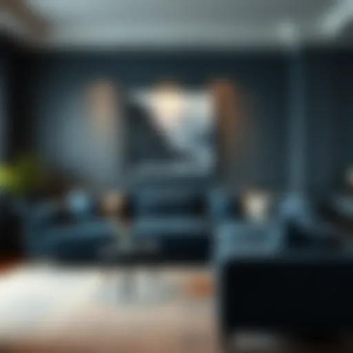 Sophisticated Living Room Design Elegant dark blue gray sofa set in a modern living room