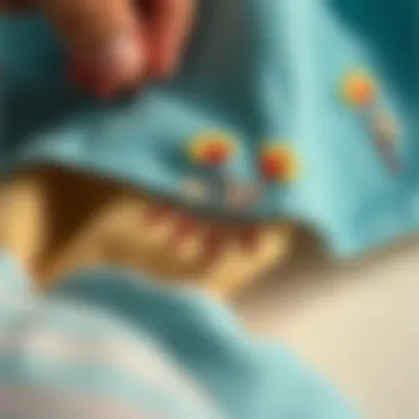 Detailed view of fabric with embroidery being carefully removed