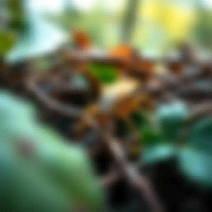 Dry leaf insect in its natural habitat among leaves and twigs