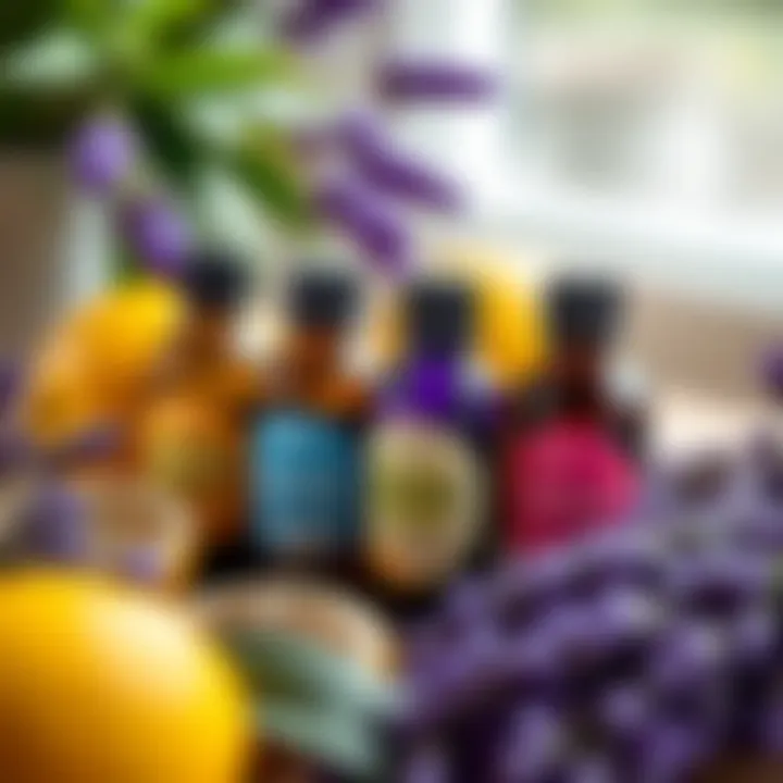 Aesthetic arrangement of lemon and lavender essential oils