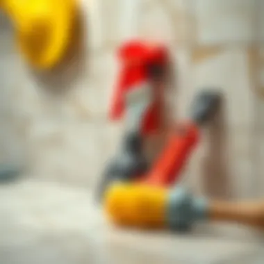 Maintenance tools alongside tiles for care and repair