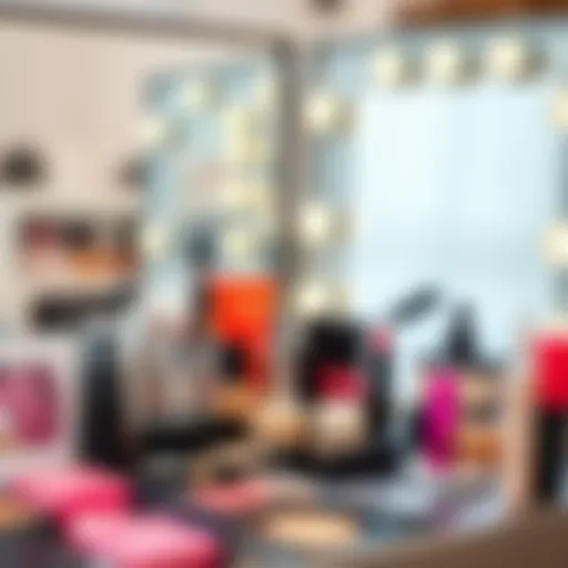 A close-up of a well-organized makeup kit displaying various products.