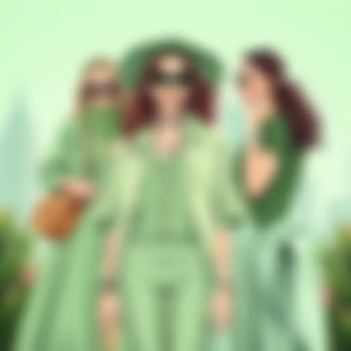 Fashion ensemble featuring mint green clothing and accessories.