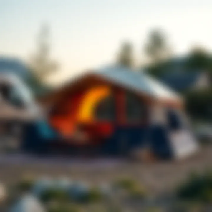 An innovative camping setup featuring a modern tent with functional accessories.