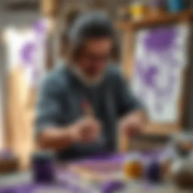 Artisan creating a masterpiece with purple paint