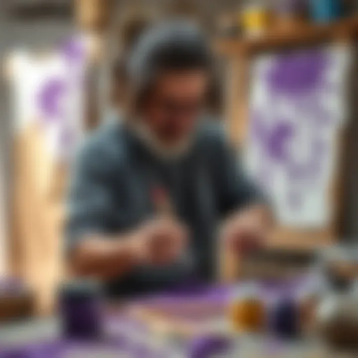 Artisan creating a masterpiece with purple paint