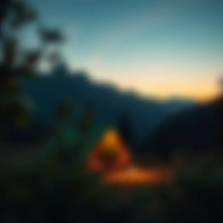 A cozy tent set up in a picturesque mountain landscape