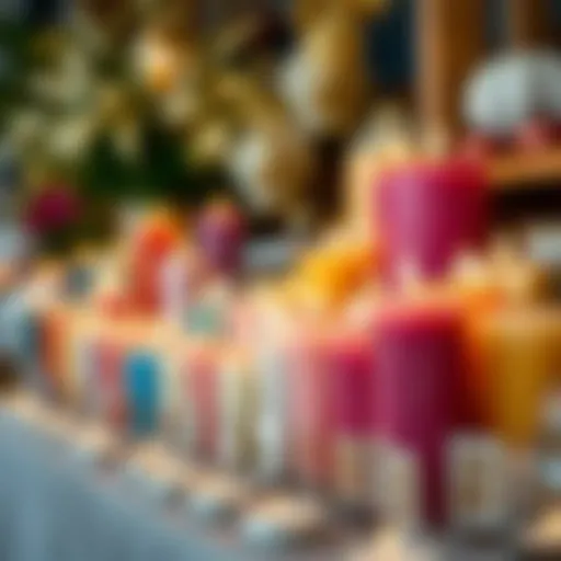 Colorful handmade candles displayed attractively