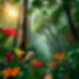 A vibrant forest showcasing diverse flora and fauna