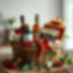 A beautifully arranged traditional gift basket for newlyweds