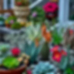 Winter garden with various plants