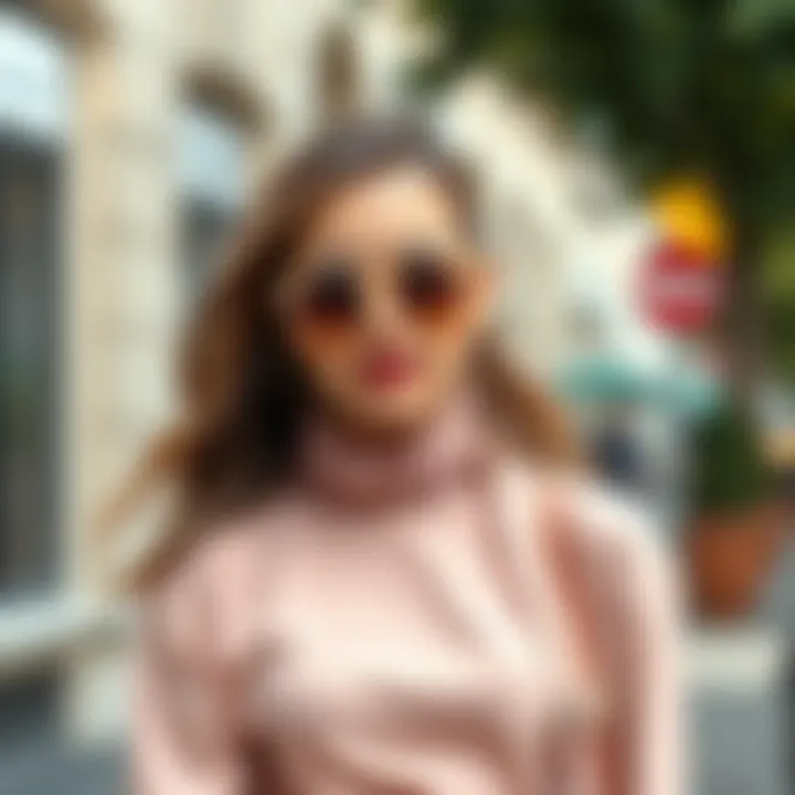 Fashion ensemble featuring open mauve accents