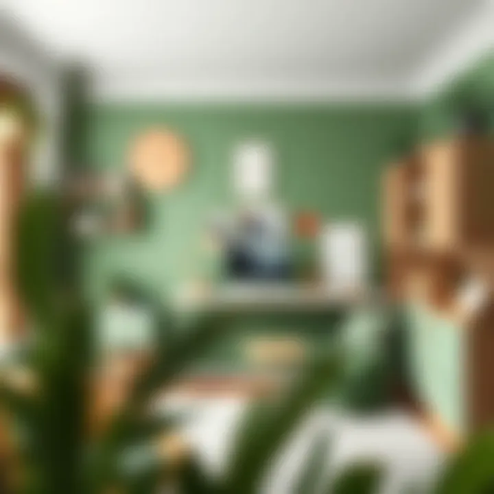 Inspiring Workspace with Complementary Color Palette A creative workspace decorated in complementary colors with pistachio green