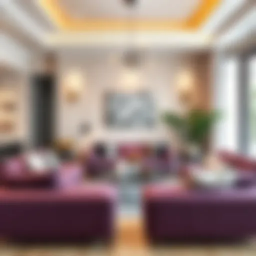 Elegant Living Room Design with Plum Sofas Elegant living room featuring plum-colored sofas and complementary decor