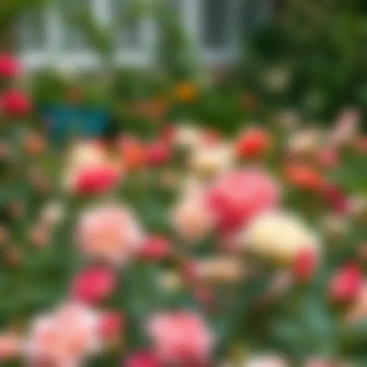 A garden filled with various rose bushes