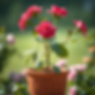 Vibrant Rose Plant A vibrant rose plant in a decorative pot