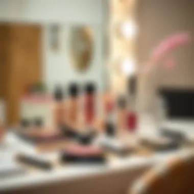 Minimalist makeup essentials on a vanity