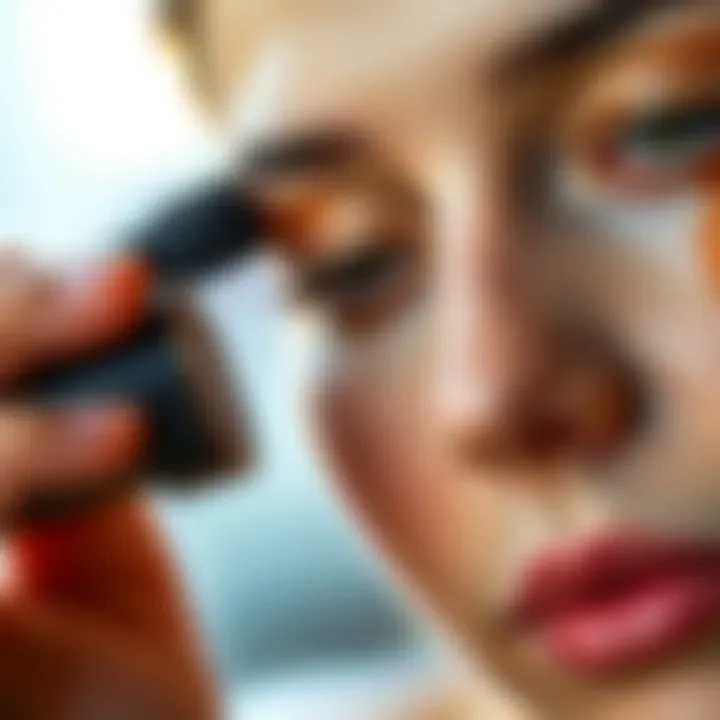 Close-up of natural makeup application