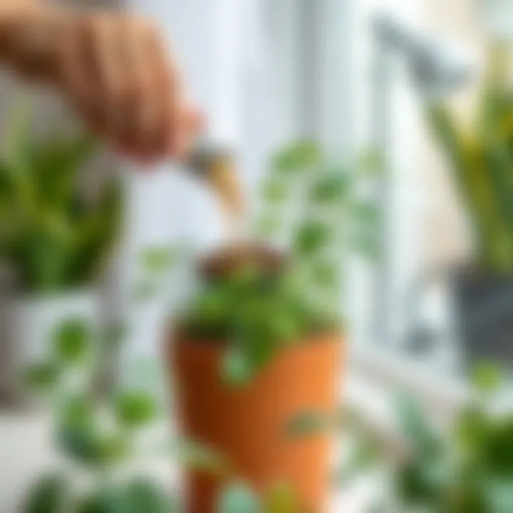 A nutrient-rich potting mix being added to a potted plant