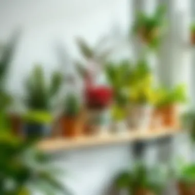 A vibrant collection of indoor plants arranged beautifully on a shelf