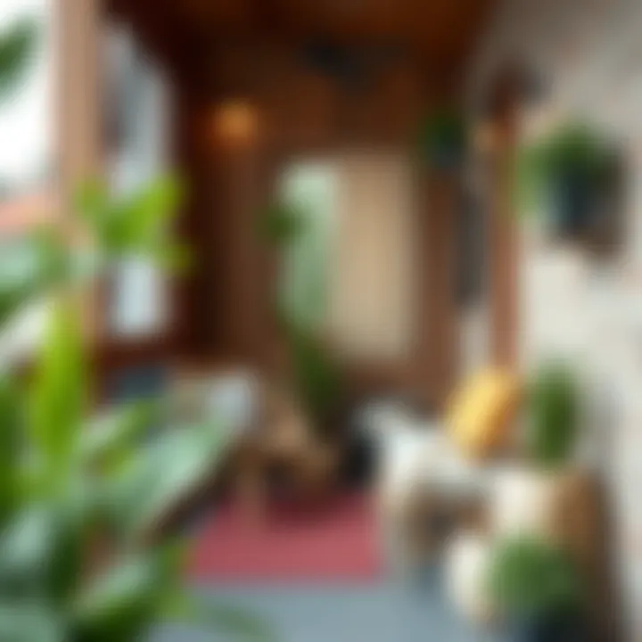 A cozy small balcony with stylish furniture and potted plants