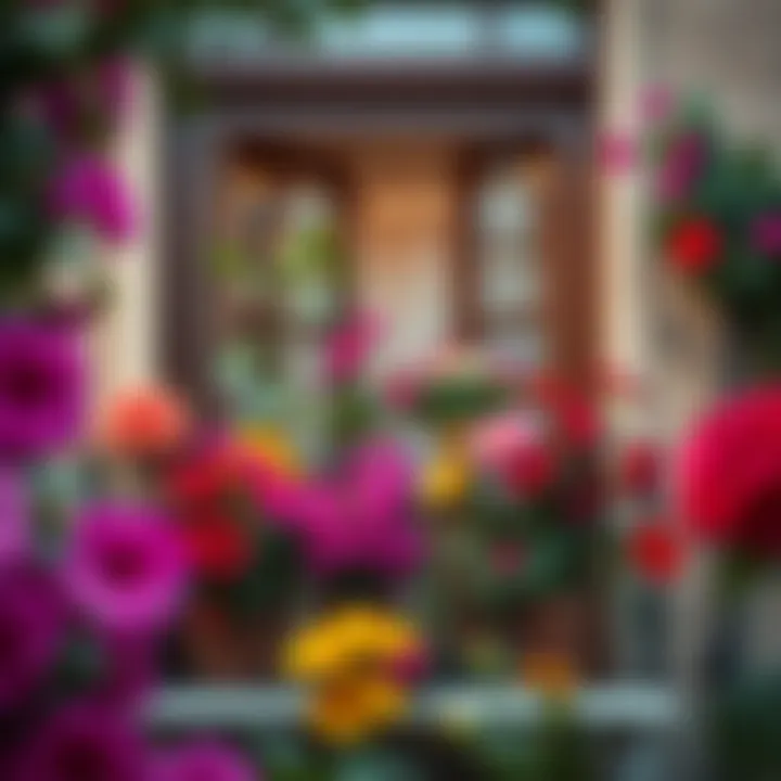 Vibrant small balcony filled with colorful flowers and decorations