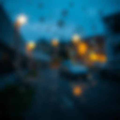 Close-up of water-repellent glass surface reflecting light