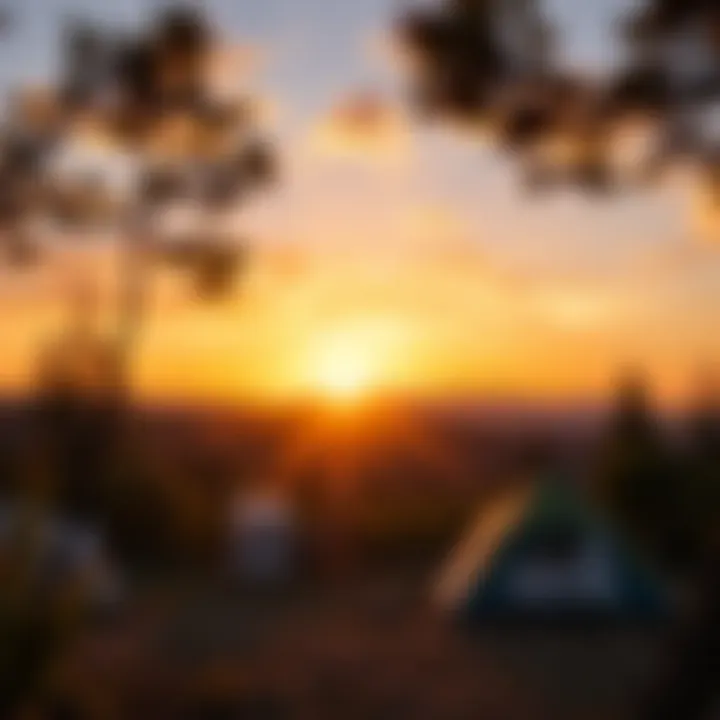 A breathtaking sunset over a peaceful camping area