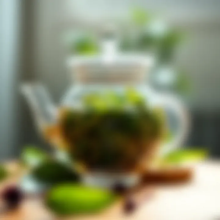 Elegant tea leaves in a glass teapot