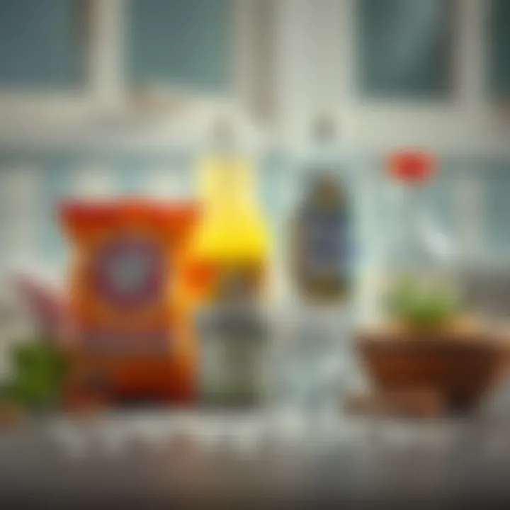 Natural Cleaning Ingredients Natural cleaning ingredients like baking soda and vinegar displayed