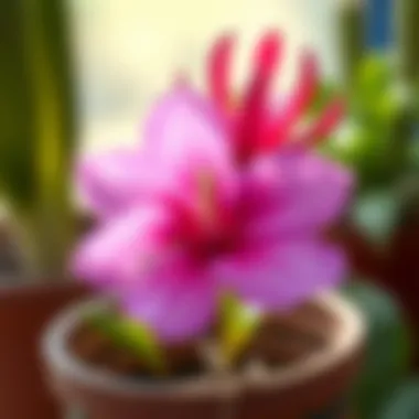 Close-up of the vibrant Tesbih flower in its pot, highlighting care tips