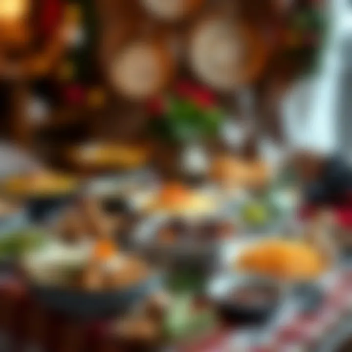 Festive New Year Dishes Variety of traditional dishes on a festive New Year table