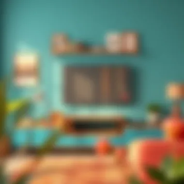 Vibrant Color Scheme Around TV Unit Vibrant color scheme and design elements around a TV unit