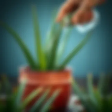 Watering an aloe vera plant with care