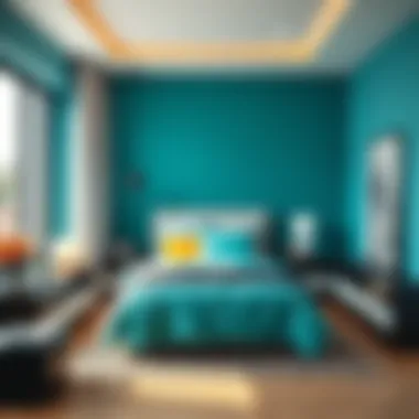 Bold Expressions in Modern Bedroom Modern bedroom showcasing bold color contrasts