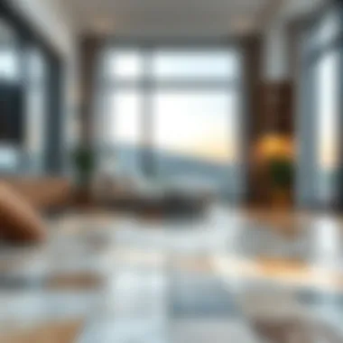 Installation of flooring stones in a modern interior setting